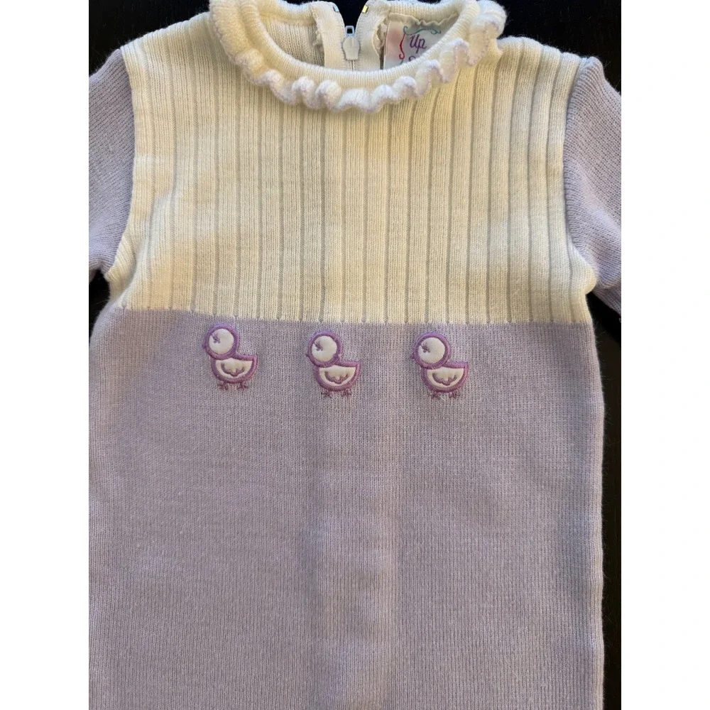 Up Scale Baby Chick Romper Size 0-6 Months Lilac/Cream Knit‎ Long Sleeve